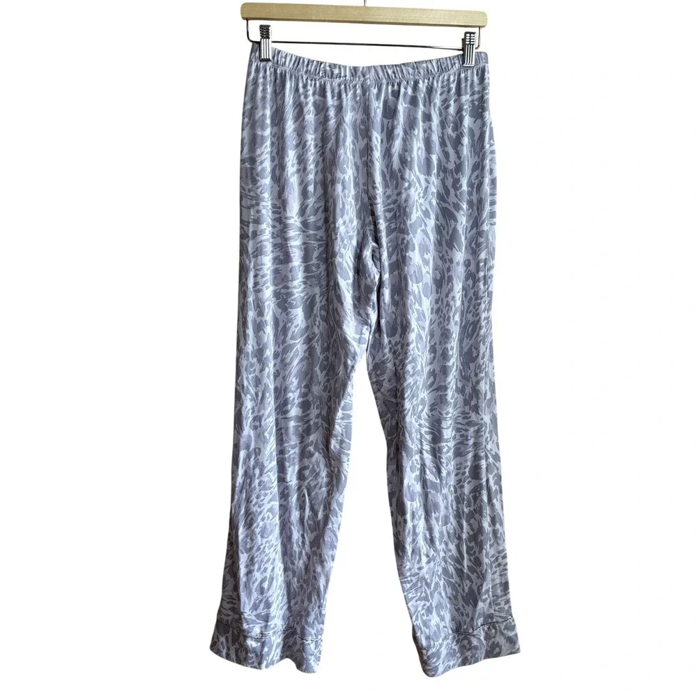Nicole Miller Pajama Set M Gray White Womens Abstract Animal Print Stretch